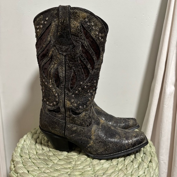 Durango Crush Bling Seqin Crackle Black Leather Boho Western Boots - Picture 2 of 11